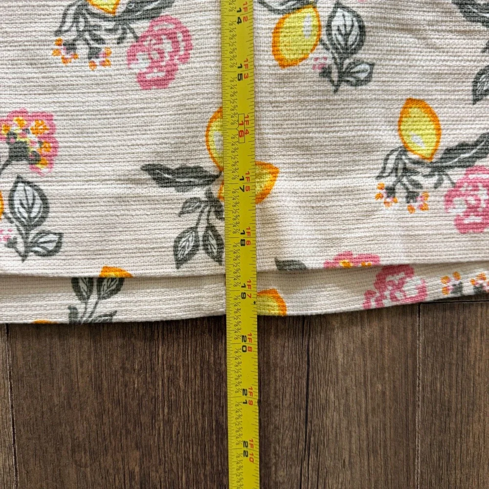 LOFT Mini Skirt Womens 12 Cream Lemon Floral Print Waffle Texture Citrus Garden